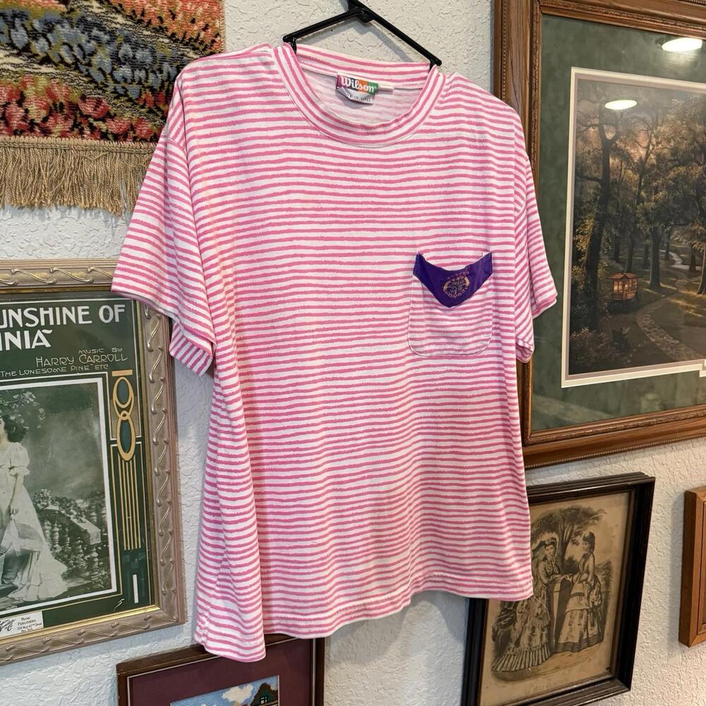 Vintage 80s Wilson Sports Striped Pink And White Surfing‎ Shirt Size Large - Picture 2 of 5